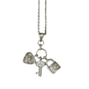 Host PICK sterling silver cz heart padlock key charm pendant neckla…